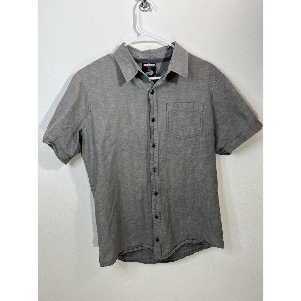 Sherpa Adventure Gear Mens Button Down Shirt Short Sleeve M Gray Yak Organic